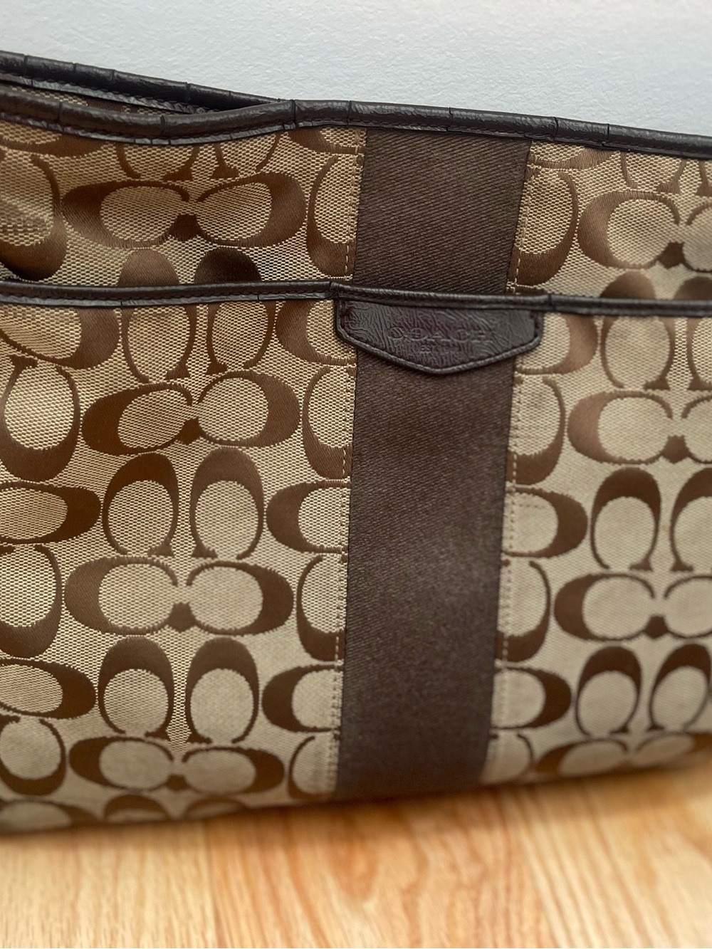 Coach Brown Signature Canvas Tote with Dark Brown Trim